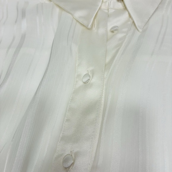 Zara Women Blouse XXL White Sheer Satin Trim Button Down Lightweight Oversized - Picture 15 of 16
